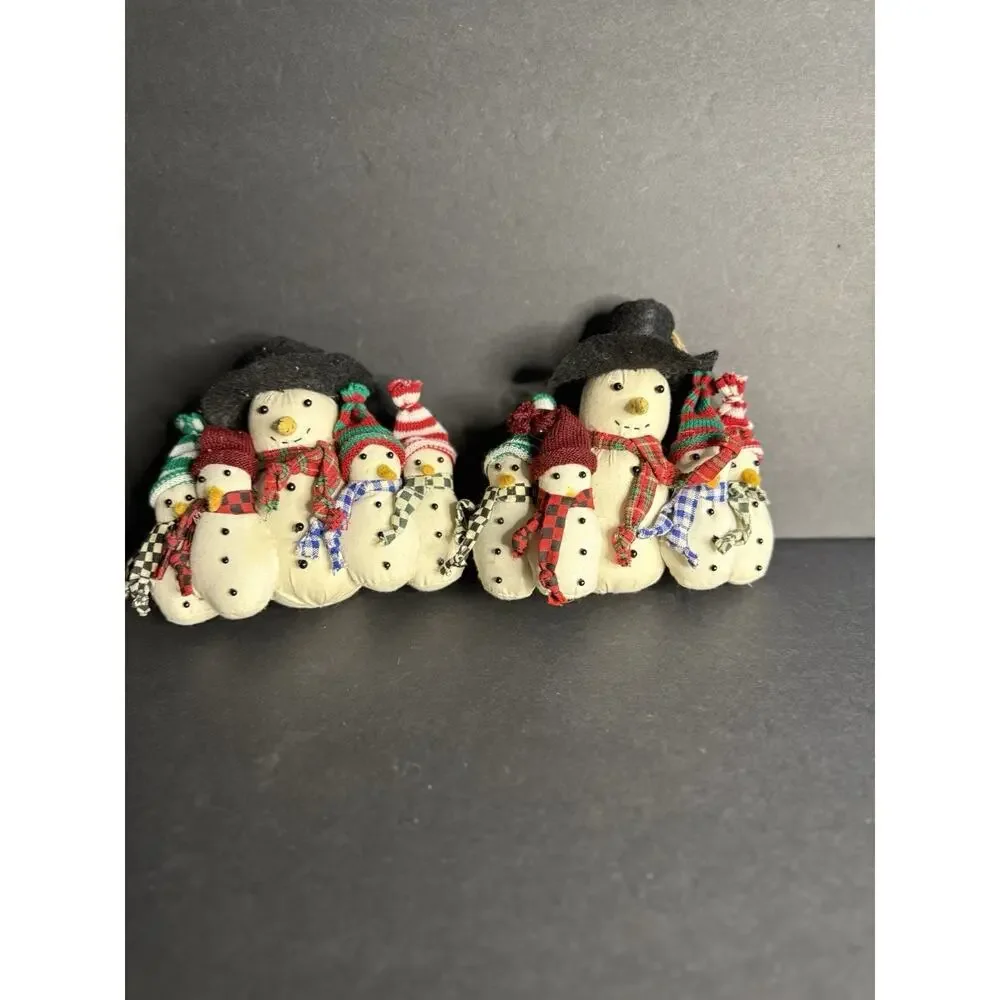 Country Snowman Christmas Ornament Set (2) Hanging Holiday Decor Farmhouse